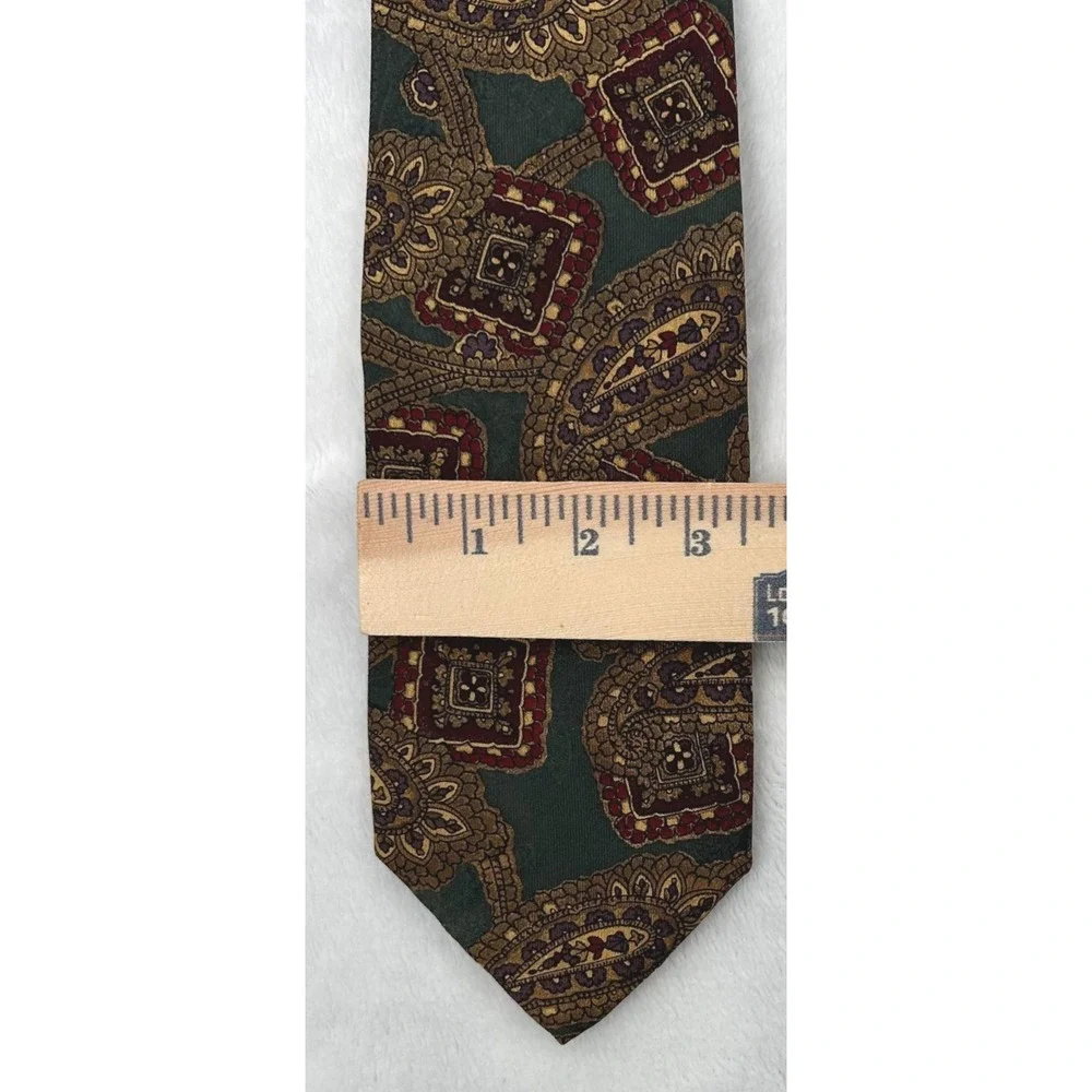 Robert Talbott Carmel Necktie Paisley Square Olive Green Burgundy‎ Silk Tie